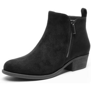 DREAM PAIRS Women’s Ankle Boots Classic Low Chunky Heel Side Zipper Booties Shoes(Black-suede)