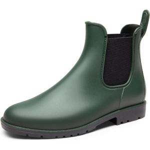 DREAM PAIRS Women’s Ankle Rain Boots Chelsea Short Boots Waterproof Elastic Slip On Lightweight Comfortable Garden Outdoor Shoes(Olive Green)
