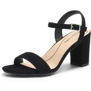 DREAM PAIRS Women’s Chunky Heels Block Round Open Toe Ankle Strap Heel Fashion Wedding Party Comfort Dress Sandals Shoes(Black-nubuck)