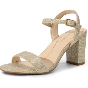 DREAM PAIRS Women’s Chunky Heels Block Round Open Toe Ankle Strap Heel Fashion Wedding Party Comfort Dress Sandals Shoes(Gold)