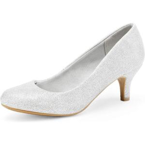 DREAM PAIRS Women’s Dress Comfortable Low Heel Pump Shoes(Silver)