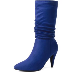 DREAM PAIRS Women’s High Heel Mid Calf Boots Slouchy Pointed Toe Fall Boots(Royal Blue/K)
