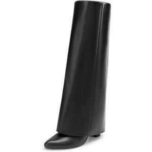 DREAM PAIRS Women’s Knee High Boots Fold Over Chunky High Heels Long Boots Zipper Pointed Toe Dress Tall Boots Party Fashion Boots