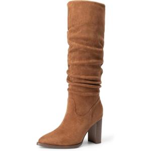 DREAM PAIRS Women’s Knee High Boots Pointed Toe Chunky Block Heel Suede Boots Comfortable for Women with Side Zipper Fashion Slouchy Fall Boots(Camel)