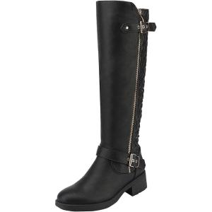 DREAM PAIRS Women’s Knee High Boots Wide Calf Low Heel Riding Boots Fall Tall Boots for Women(Black)