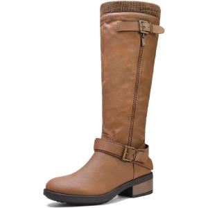 DREAM PAIRS Women’s Knee High Boots Wide Calf Low Heel Riding Boots Fall Tall Boots for Women(Camel-wide-t)