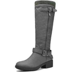 DREAM PAIRS Women’s Knee High Boots Wide Calf Low Heel Riding Boots Fall Tall Boots for Women(Grey Pu-wide-calf)