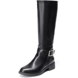 DREAM PAIRS Women’s Knee High Riding Boots Comfortable Low Chunky Heel Side Zipper Round Toe Casual Classic Ranching(Black-oil Skin)