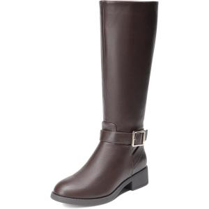 DREAM PAIRS Women’s Knee High Riding Boots Comfortable Low Chunky Heel Side Zipper Round Toe Casual Classic Ranching(Brown)