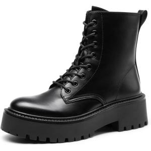 DREAM PAIRS Women’s Lace up Combat Ankle Boots Fashion Lug Sole Platform Booties Shoes,Size 8.5,BLACK-PU,SDAB2442W