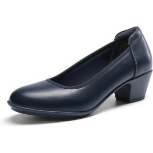 DREAM PAIRS Women’s Low Chunky Heels Comfortable Block Work Pumps Closed Round Toe Dress Shoes for Office Business(Navy)