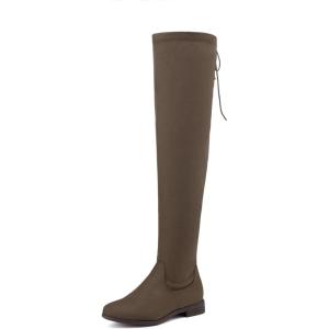 DREAM PAIRS Women’s Over The Knee High Low Block Heel Riding Boots Uplace Lei(Khaki)
