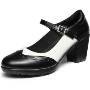 DREAM PAIRS Women’s Oxfords Mary Jane Dress Shoes Heels for Women(Black/White-pu)