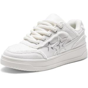 DREAM PAIRS Women’s Sneakers Walking Lace-Up Comfortable Casual Rube Flat Low-Top Fashion Sneakers Shoes.(White)