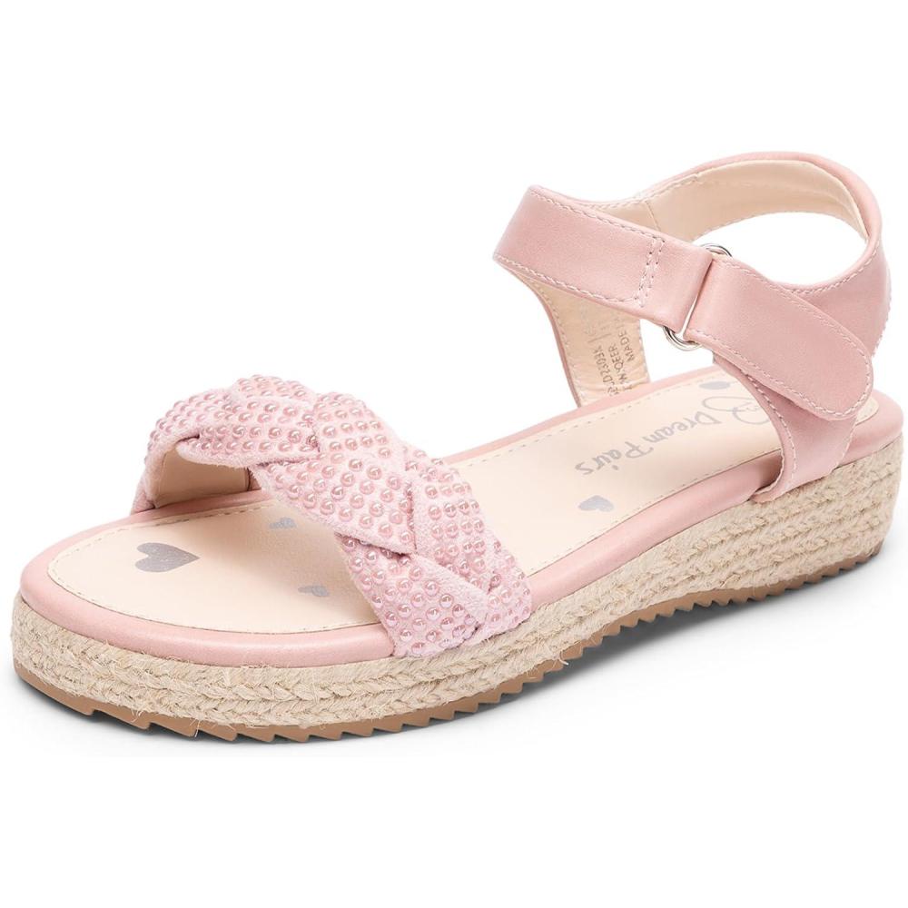 imageDREAM PAIRS Girls Espadrille Flatform Platform Wedge Open Toe Summer Sandals for Little Kid Big Kid Casual Vacation or Formal UsePinksuede