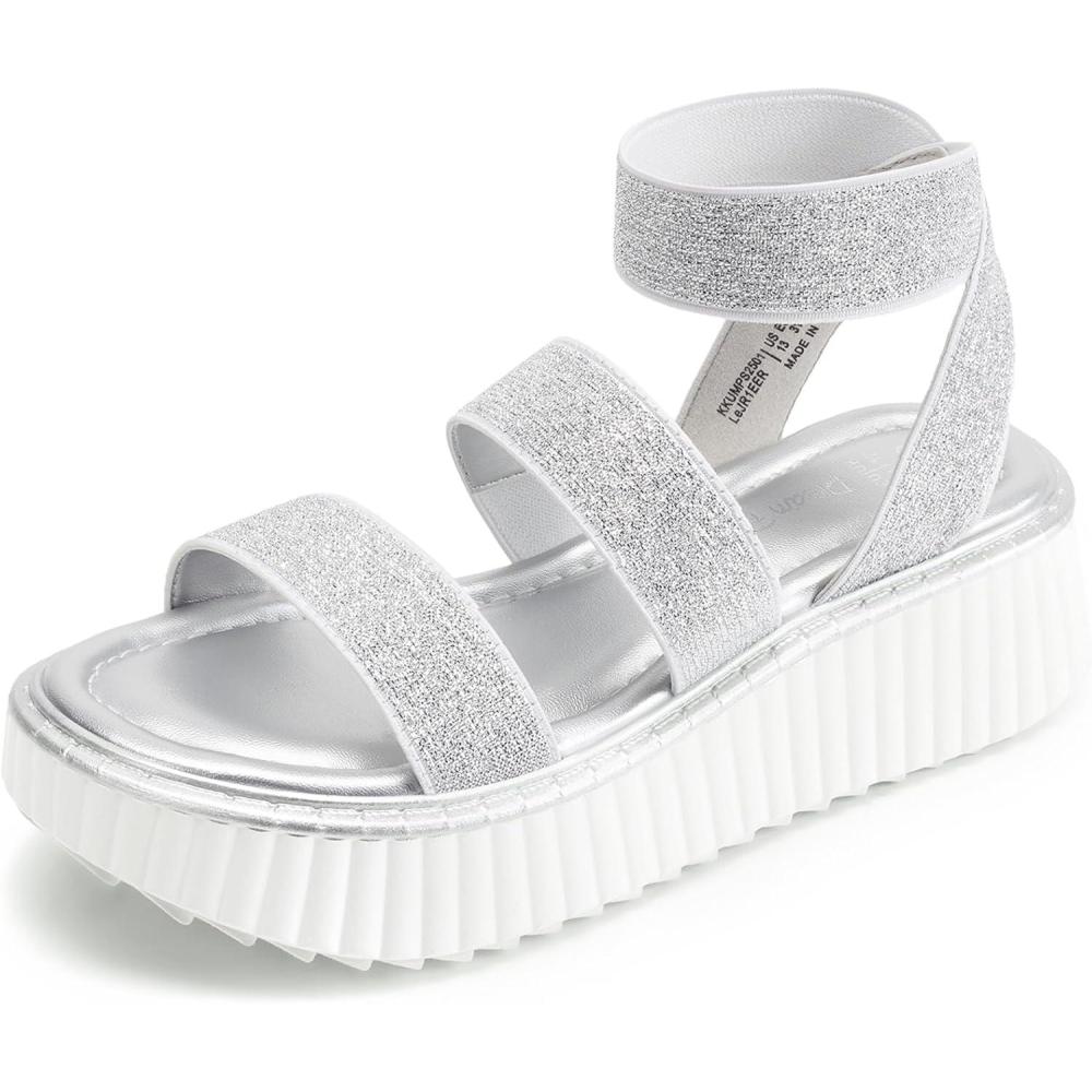 imageDREAM PAIRS Girls Flatform Wedge Open Toe Platform Summer Sandals with Buckle Ankle Strap for Little KidBig KidSilver