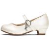 DREAM PAIRS Girls Mary Jane Low Heel Princess Flower Wedding Party Pump Dress Shoes(Ivory/Pu)