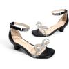 DREAM PAIRS Girls Sandals Ankle Strap Square Toe Low Heel Bow Flower Dress Shoes(Black)