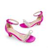 DREAM PAIRS Girls Sandals Ankle Strap Square Toe Low Heel Bow Flower Dress Shoes(Hot Pink)