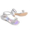 DREAM PAIRS Girls Sandals Ankle Strap Square Toe Low Heel Bow Flower Dress Shoes(Rainbow/Silver)