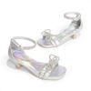 DREAM PAIRS Girls Sandals Ankle Strap Square Toe Low Heel Bow Flower Dress Shoes(Rainbow/Silver)