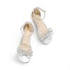 DREAM PAIRS Girls Sandals Ankle Strap Square Toe Low Heel Bow Flower Dress Shoes(Silver)