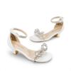 DREAM PAIRS Girls Sandals Ankle Strap Square Toe Low Heel Bow Flower Dress Shoes(White)
