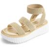DREAM PAIRS Girls Flatform Wedge Open Toe Platform Summer Sandals with Buckle Ankle Strap for Little Kid/Big Kid(Gold)