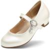 DREAM PAIRS Girls Mary Jane Low Heel Princess Flower Wedding Party Pump Dress Shoes(Ivory/Pu)