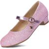 DREAM PAIRS Girls Mary Jane Low Heel Princess Flower Wedding Party Pump Dress Shoes(Pink-glitter)
