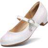 DREAM PAIRS Girls Mary Jane Low Heel Princess Flower Wedding Party Pump Dress Shoes(White)