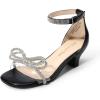 DREAM PAIRS Girls Sandals Ankle Strap Square Toe Low Heel Bow Flower Dress Shoes(Black)