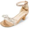 DREAM PAIRS Girls Sandals Ankle Strap Square Toe Low Heel Bow Flower Dress Shoes(Champagne-rhinestone)