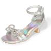 DREAM PAIRS Girls Sandals Ankle Strap Square Toe Low Heel Bow Flower Dress Shoes(Rainbow/Silver)