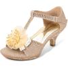 DREAM PAIRS Girls Sandals Low Heel Dress Pump Ankle T Strap Flower Shoes Toddler/Little Kid/Big Kid(Gold)