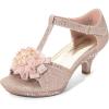 DREAM PAIRS Girls Sandals Low Heel Dress Pump Ankle T Strap Flower Shoes Toddler/Little Kid/Big Kid(Rose/Gold)