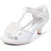 DREAM PAIRS Girls Sandals Low Heel Dress Pump Ankle T Strap Flower Shoes Toddler/Little Kid/Big Kid(White)
