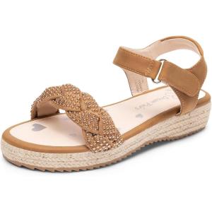 DREAM PAIRS Girls Espadrille Flatform Platform Wedge Open Toe Summer Sandals for Little Kid, Big Kid, Casual, Vacation or Formal Use(Camel-suede)