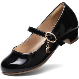 DREAM PAIRS Girls Mary Jane Low Heel Princess Flower Wedding Party Pump Dress Shoes(Black/Pat)