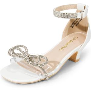 DREAM PAIRS Girls Sandals Ankle Strap Square Toe Low Heel Bow Flower Dress Shoes(White)
