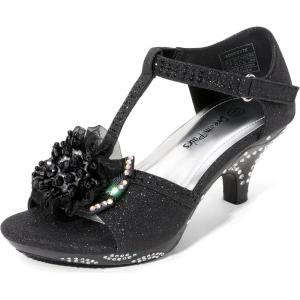 DREAM PAIRS Girls Sandals Low Heel Dress Pump Ankle T Strap Flower Shoes Toddler/Little Kid/Big Kid(Black)