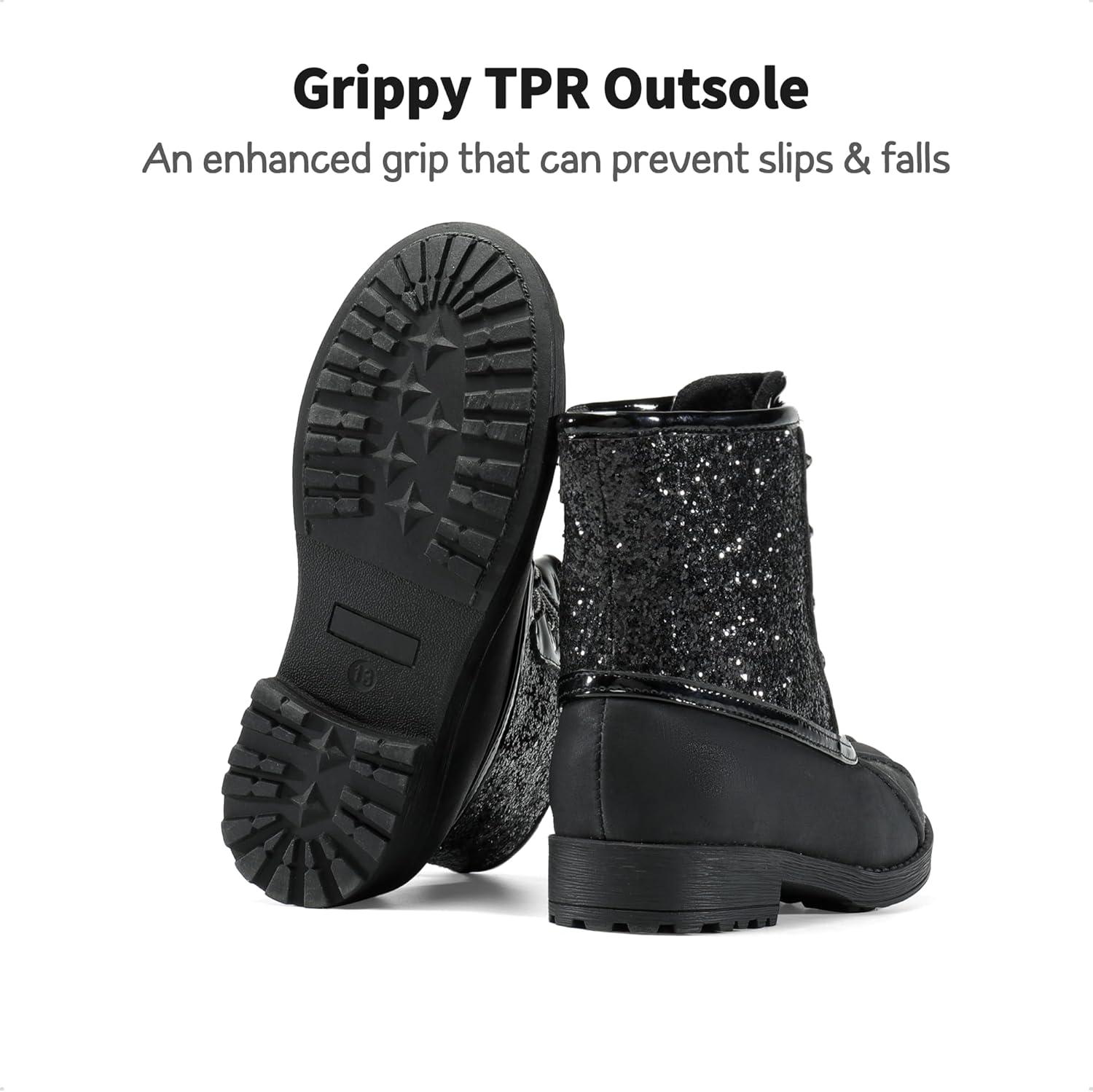 imageDREAM PAIRS Girls Glitter Ankle Boots Warm and Soft Velvet Lining with Side Zipper for ToddlerLittle KidBig KidBlack