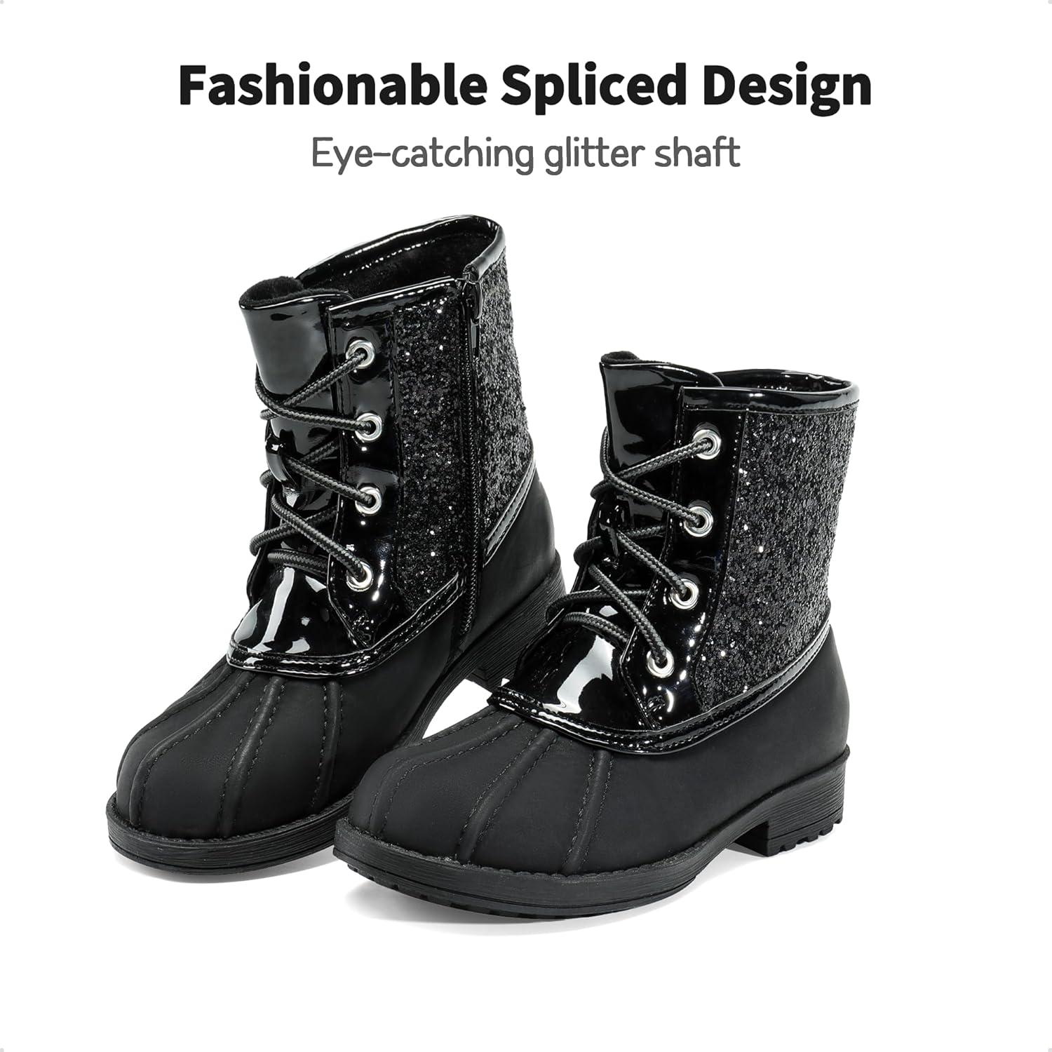 imageDREAM PAIRS Girls Glitter Ankle Boots Warm and Soft Velvet Lining with Side Zipper for ToddlerLittle KidBig KidBlack