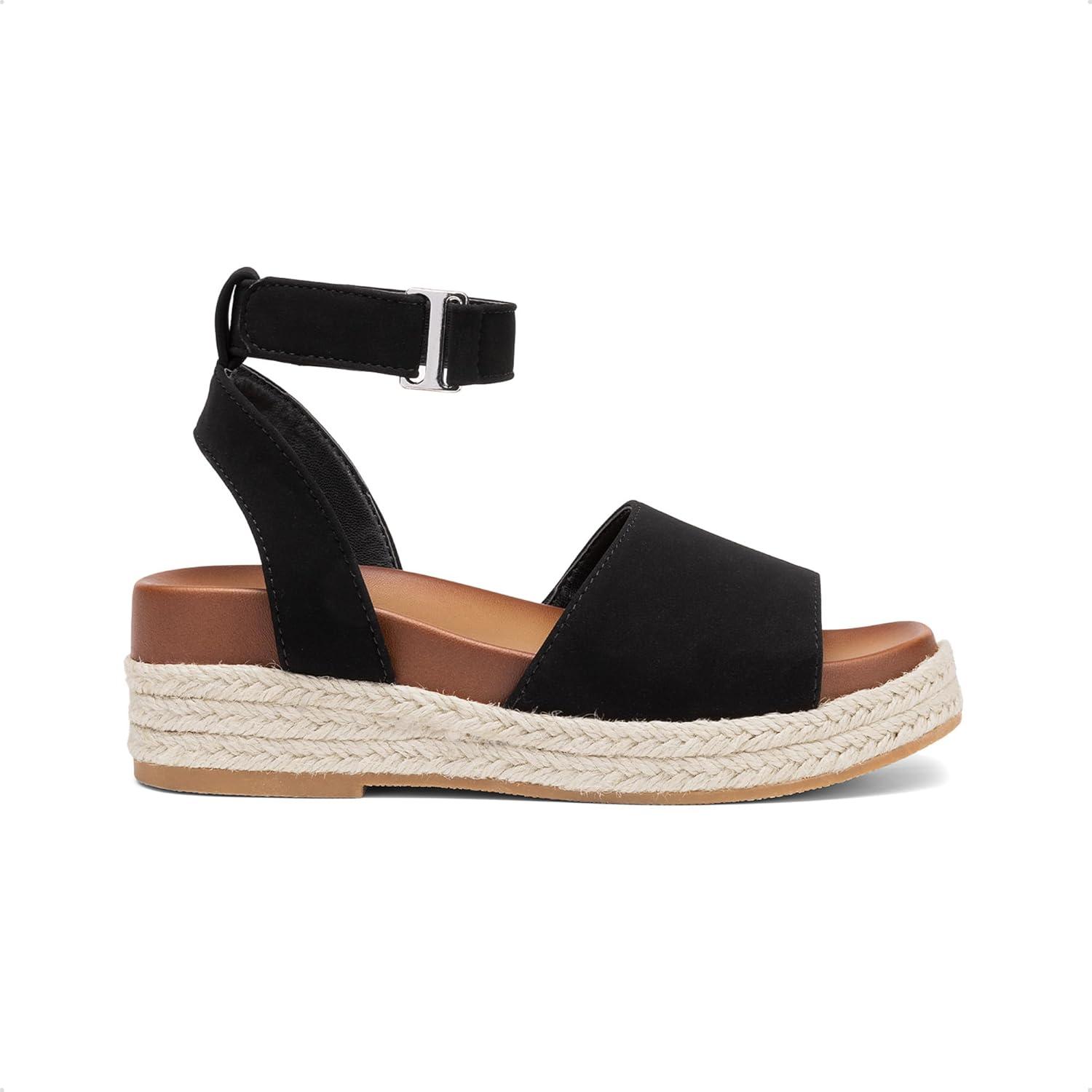 imageDREAM PAIRS Girls Platform Wedge Open Toe Espadrille Sandals with Buckle Ankle Strap for Little KidBig KidBlack