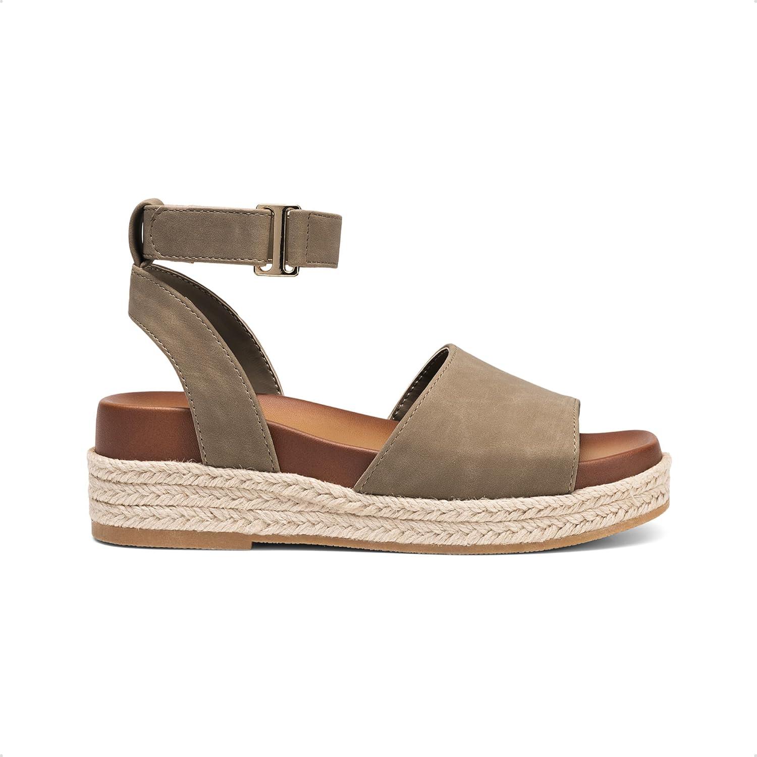 imageDREAM PAIRS Girls Platform Wedge Open Toe Espadrille Sandals with Buckle Ankle Strap for Little KidBig KidTaupe