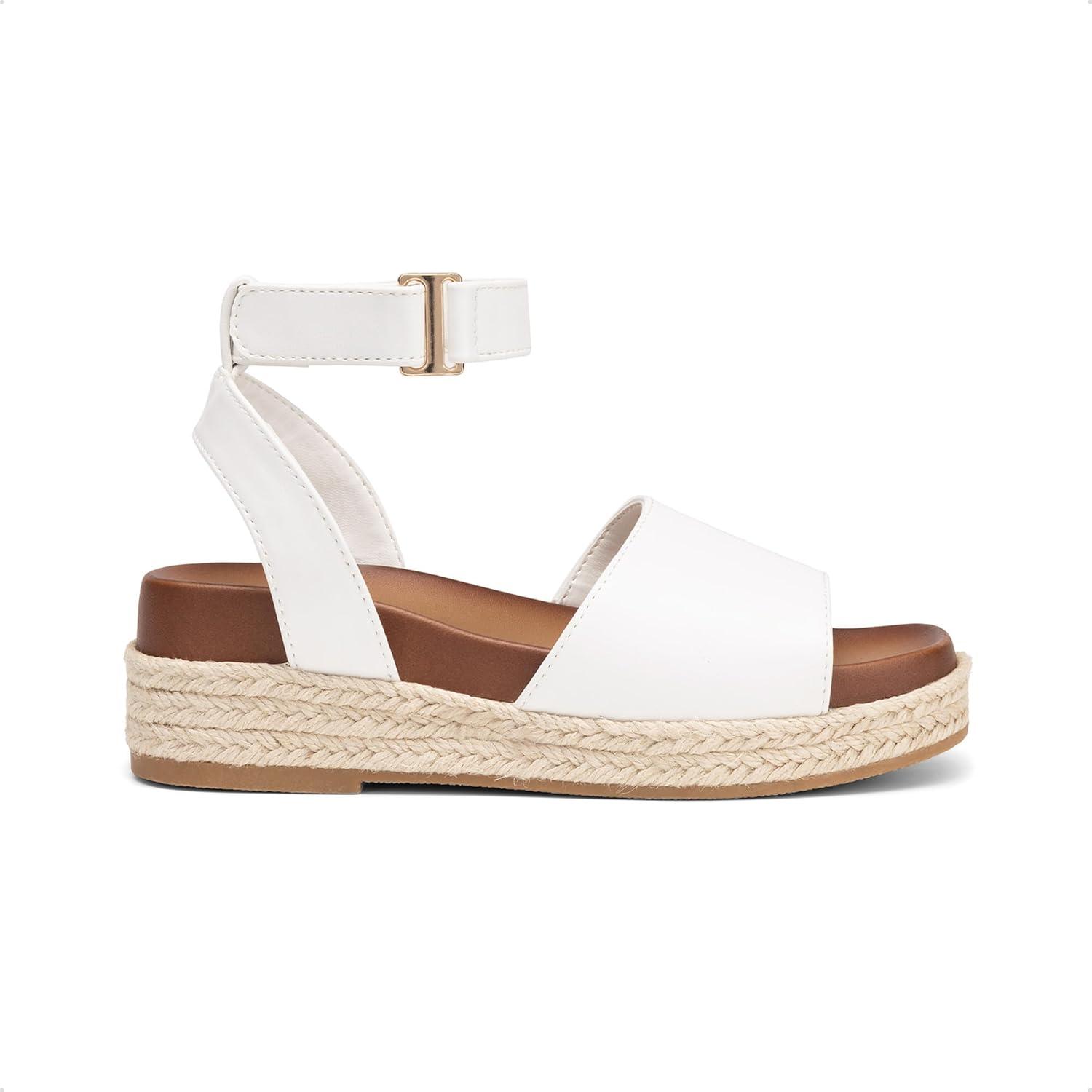 imageDREAM PAIRS Girls Platform Wedge Open Toe Espadrille Sandals with Buckle Ankle Strap for Little KidBig KidWhite