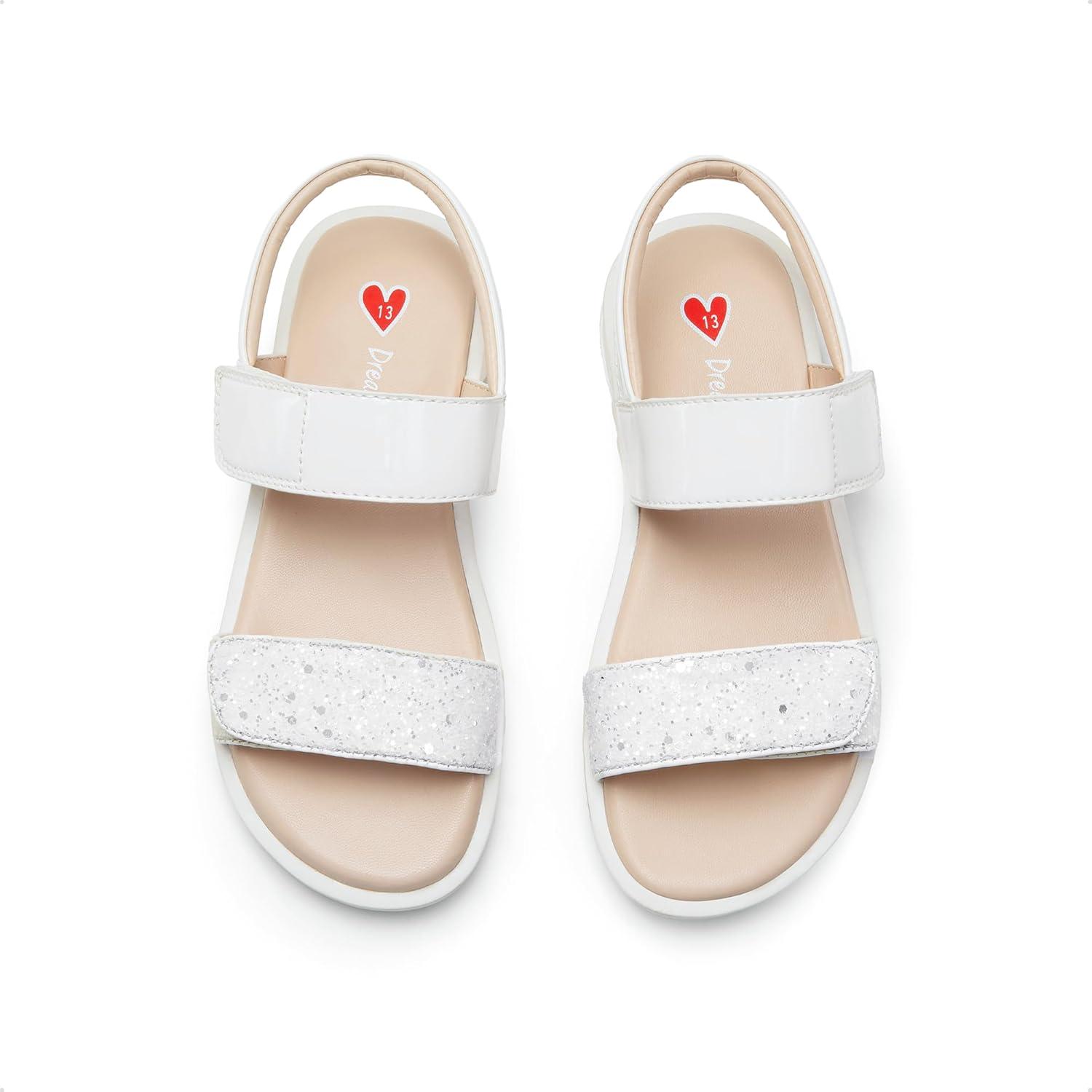 imageDREAM PAIRS Girls Sandals Glitter Two Strapped Casual Open Toe Sandals Little KidBig KidWhite