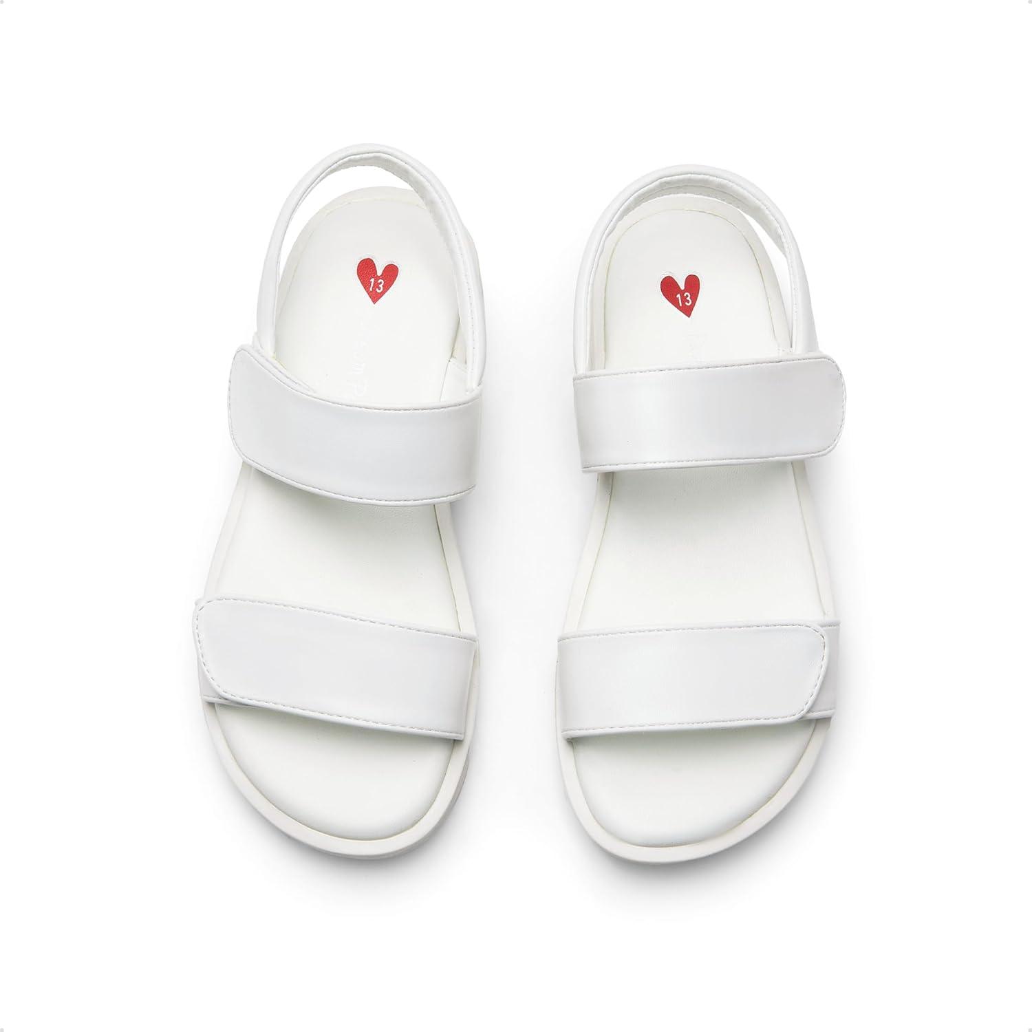 imageDREAM PAIRS Girls Sandals Glitter Two Strapped Casual Open Toe Sandals Little KidBig KidWhitepu