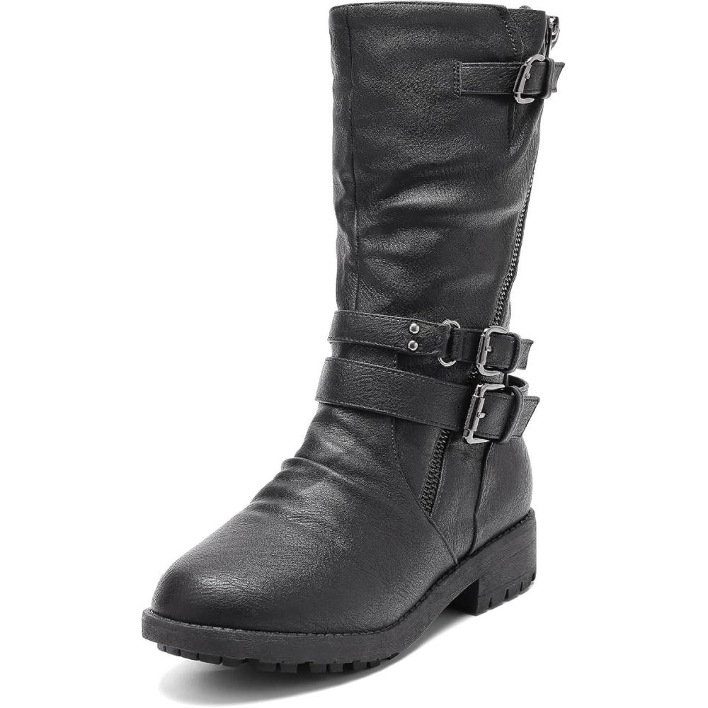 imageDREAM PAIRS Girls Buckle Zipper Knee High Winter BootsBlack