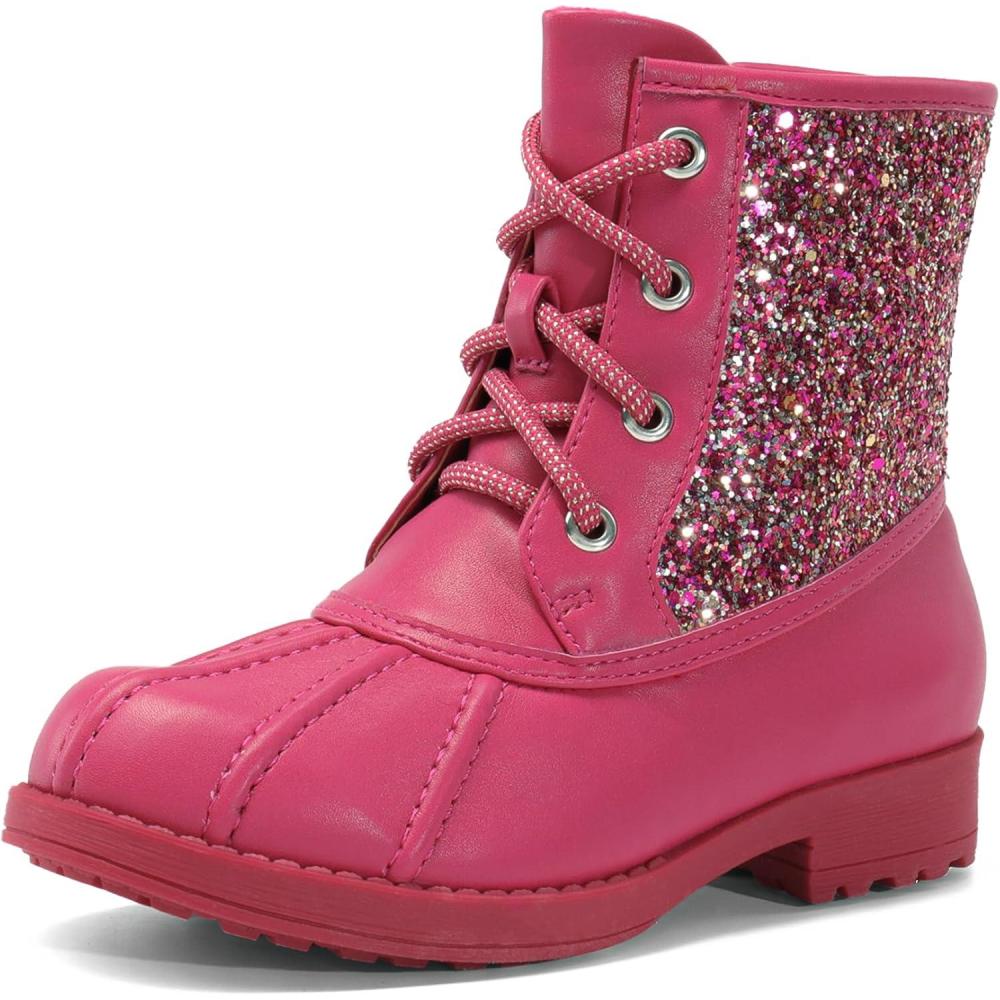 imageDREAM PAIRS Girls Glitter Ankle Boots Warm and Soft Velvet Lining with Side Zipper for ToddlerLittle KidBig KidFuchsia